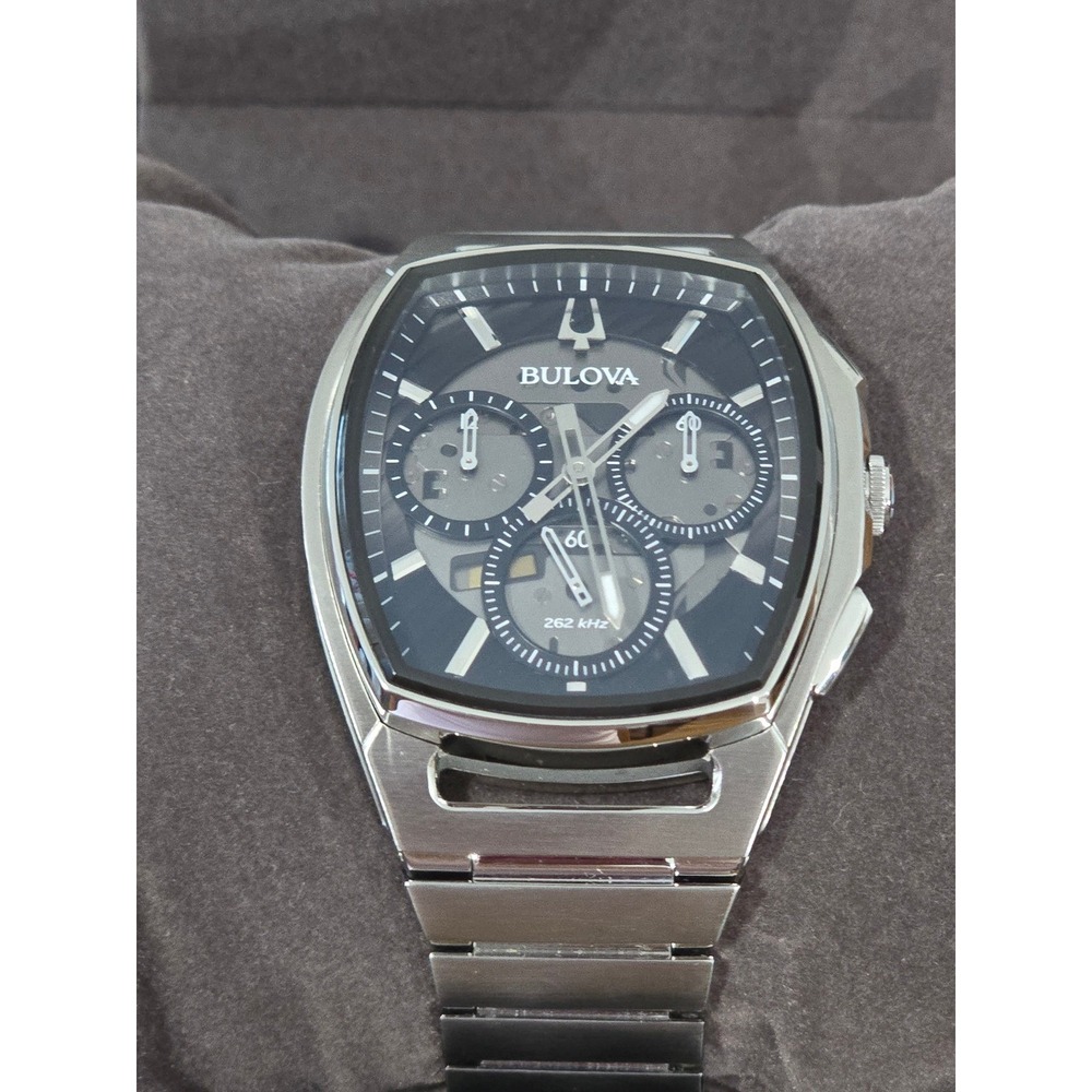 Bulova Precision Chronograph Men's Watch Stainless Steel Black Dial w/ Box